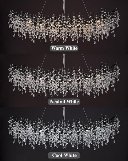 Black Chandelier, 16 Light Modern Chandelier for Dining Room Over Table, Industrial 63" Hanging Lighting with K9 Crystal Tree Branch Rectangular Chandeliers for Living Room Kitchen Island