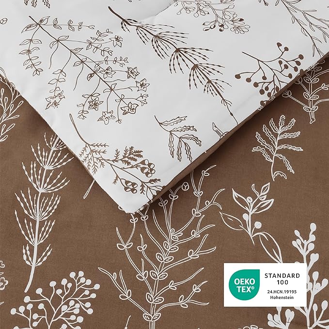 Bedsure King Comforter Set - Brown Bed Set, 3 Pieces Cute Floral Bedding, 1 Soft Reversible Botanical Flowers Comforter and 2 Pillow Shams