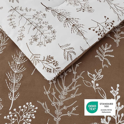 Bedsure Queen Comforter Set - Brown Bed Set, 3 Pieces Cute Floral Bedding, 1 Soft Reversible Botanical Flowers Comforter and 2 Pillow Shams