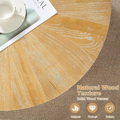Farmhouse Round Coffee Table Set of 3, Boho Sofa Side Nesting Tables End Table Set with Wood Natural Finish for Living Room, Bedroom, Home Office,Natural