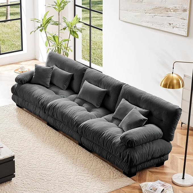 SoarFlash 133.8” Sectional Sofa 3 Seat Couch, L Shaped Modern Sofa with Solid Wood Legs, Couches Sofas for Living Room Apartment, Comfortable Small Couches for Small Spaces, Grey