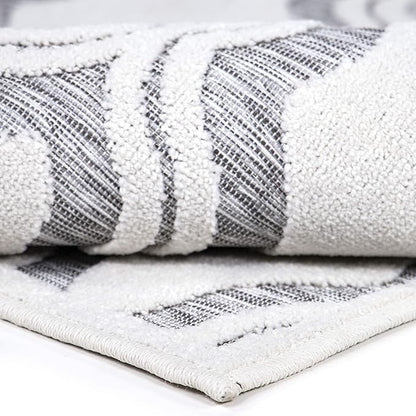 My Texas House Cotton Blossom Rug 5.2x7.6 Rectangle High-Low Geometric Indoor Outdoor, Natural Grey