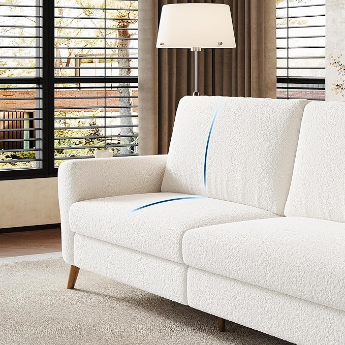 GarveeHome 84" Sofa Couch, Large Loveseat Sofa with Wide Armrests, Deep Seats & Wood Feet, 3 Seater Modern Boucle Sofa, Comfy Couches for Living Room Bathroom Small Spaces, White