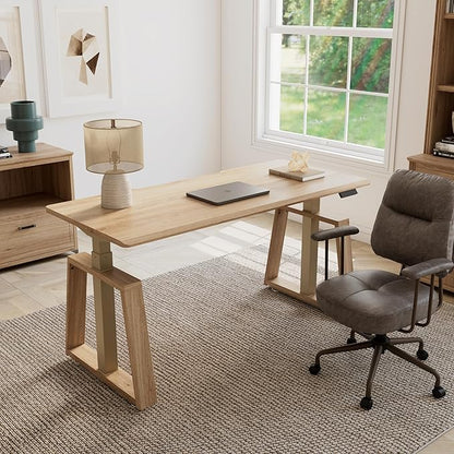 EUREKA ERGONOMIC Standing Desk, 63inch Executive Computer Desk Adjustable Height Stand up Table Modern Trapezoidal Leg,Touch Screen,Oak