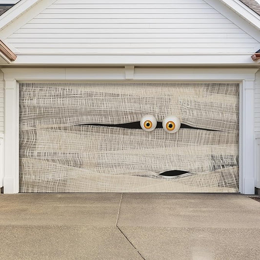 7' x 16' Mummy Halloween Garage Door Banner - Hauntingly Realistic Double Garage Decorations