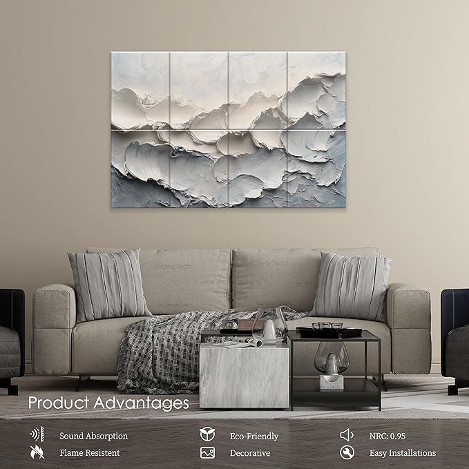 8-Pack Art Acoustic Wall Panels 48x32 Inches Acoustic Treatment Panels- Decorative Soundproof Wall Panels for Studios, Offices, Home, Included Nano Glue Stickers