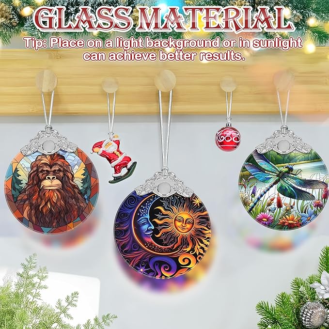 Christmas Ornament, 2025 Ornaments for Christmas Tree, Stained Glass Hanging Ornament, Holiday Ornaments, Unique Gift Idea - Moon Sun