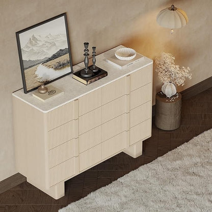 Fluted Dresser for Bedroom with 8 Drawers, 47" Wide Modern Chest of Drawers with Wooden Handle, Wooden Dresser TV Stand, Wood Closet Clothes Storage Organizer for Living Room, Hallway, Whitewashed oak