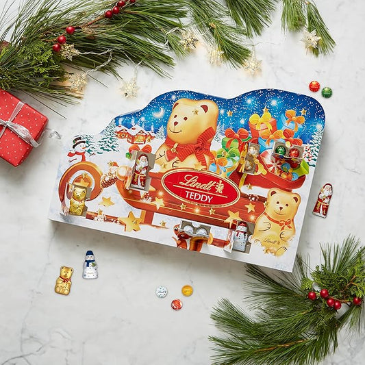 Lindt TEDDY Sleigh Assorted Chocolate Advent Calendar, Box of Assorted Chocolates, 9.3 oz. Box