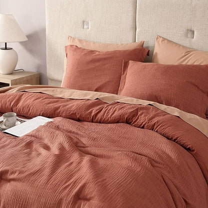 Geniospin King Size Comforter Set- 7 Pieces Terracotta Textured King Bedding Set, Soft Solid Bed in a Bag for All Seasons, Fall Comforter Set with Sheets