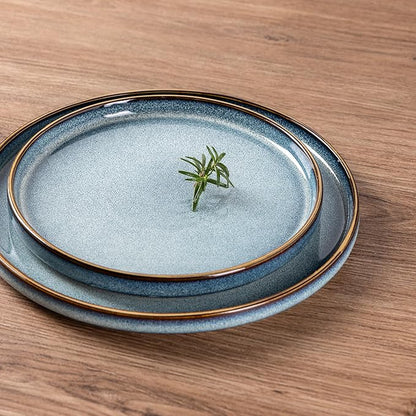 GBHOME Ceramic Dinnerware Sets With Double Bowl for 4, 16 Pieces Stoneware Plates and Bowls Set, Reactive Glaze Dishes -Scratch Resistant, Dishwasher&Microwave Safe