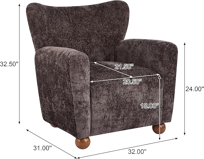 Christopher Knight Home Lindy Wingback Accent Chair, Upholstered Armchair with Rounded Wooden Legs, Curved Backrest Single Sofa, Soft Cushion Seating, Comfy Lounge Chair for Living Room, Dark Brown