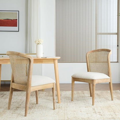 Christopher Knight Home Lilia Dining Chairs Set of 2, Modern Dining Chair with Fabric Upholstery, Rubberwood Frame Kitchen Chairs with Cane Webbing, Extra Seat for Dining Room, Beige + Natural