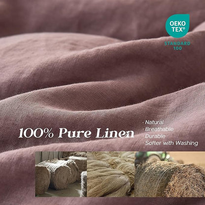 Simple&Opulence 100% Linen Duvet Cover Set, 3 PCS Natural French Flax Purple Duvet Cover Full Size, Breathable Soft Comfy Linen Bedding Comforter Cover with 2 Pillowcases(Purple, 78"x86")