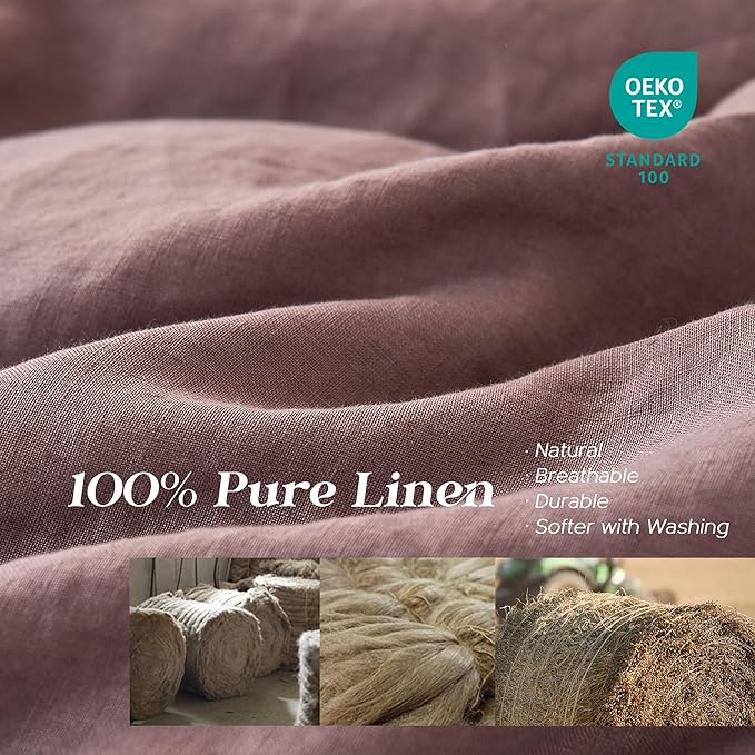 Simple&Opulence 100% Linen Duvet Cover Set, Natural French Flax Purple Duvet Cover Twin Size, Breathable Soft Comfy Linen Bedding Comforter Cover with 1 Pillowcase(Purple, 68"x86")