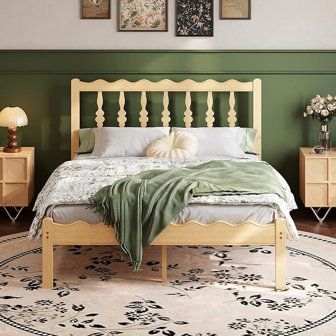 ZIYOO Solid Bamboo Wood Full Size Bed Frame with Headboard, 14 inch Platform Bed Frames Full No Box Spring Needed with Steel Slats, Sturdy and Stable, Easy Assembly, Noise Free