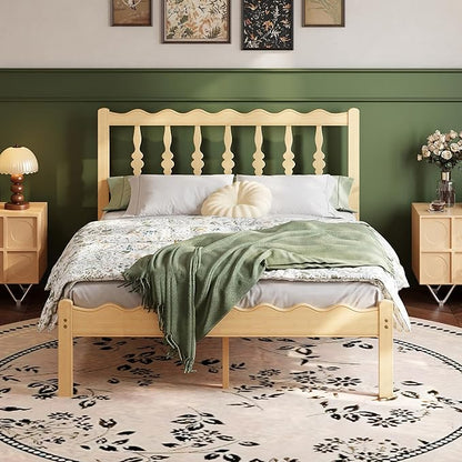 ZIYOO Solid Bamboo Wood Queen Bed Frame with Headboard, 14 inch Platform Bed Frames Queen No Box Spring Needed with Steel Slats, Sturdy and Stable, Easy Assembly, Noise Free