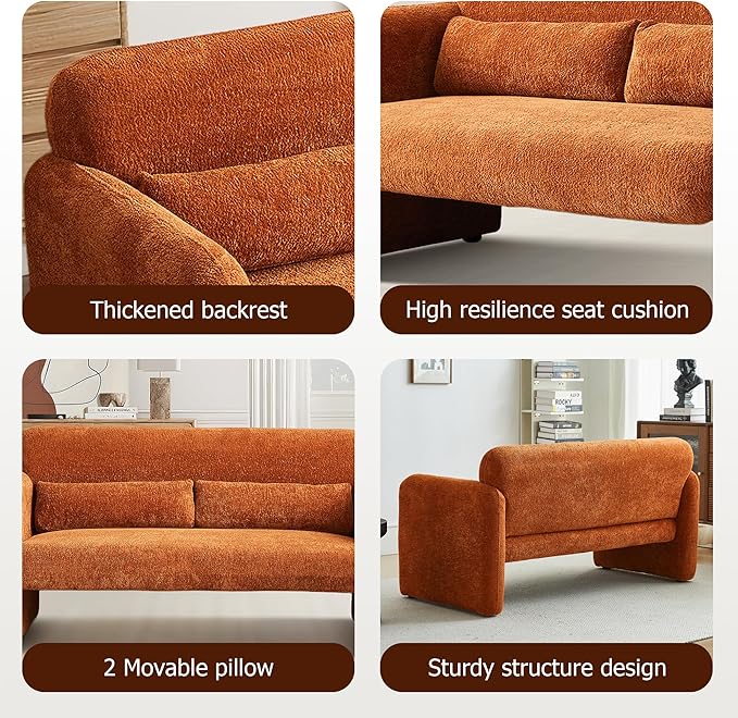 59.1'' Loveseat Sofa, 2 Seater Upgrade Sherpa Fabric Love Seat Couch, Comfy Upholstered Modern Leisure Loveseat Couches with 2 Waist Pillow for Bedroom, Office, Living Room