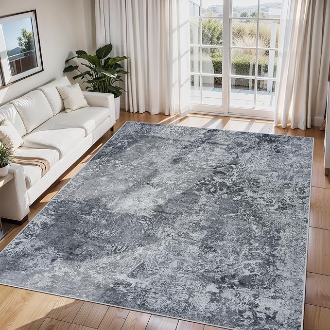 6x9 Area Rugs for Living Room Rug Washable: Abstract Rug for Dining Room Bedroom Carpet Non Slip 6 by 9 Indoor Modern Nursery Home Office Black