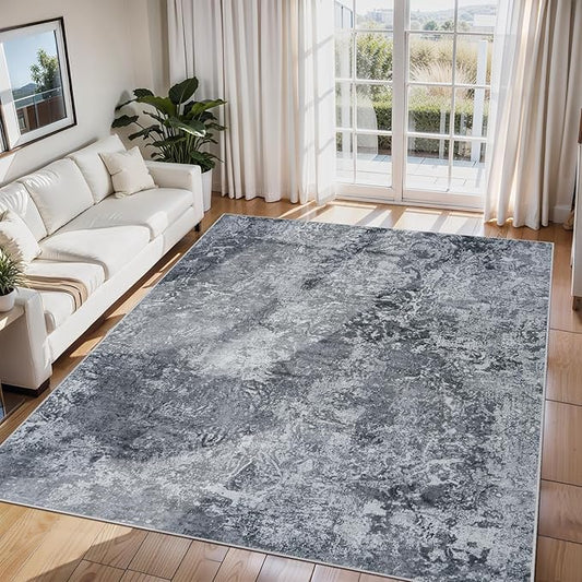 6x9 Area Rugs for Living Room Rug Washable: Abstract Rug for Dining Room Bedroom Carpet Non Slip 6 by 9 Indoor Modern Nursery Home Office Black