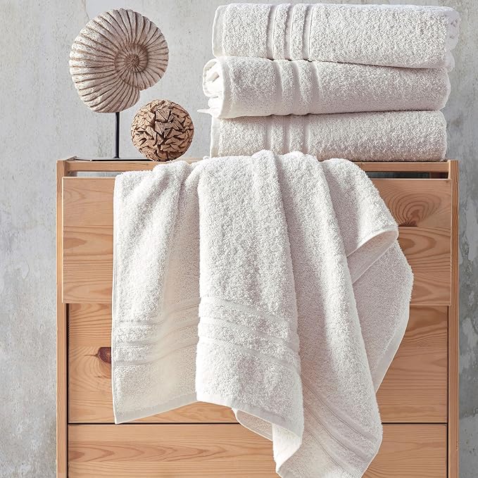 Hawmam Linen Cream Bath Towels 4 Pack Soft Bath Towels Premium Quality Perfect for Daily Use 100% Cotton Towel, Sea Salt