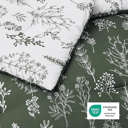 Bedsure Full Comforter Set - Dark Olive Green Bed Set, 3 Pieces Cute Floral Bedding, 1 Soft Reversible Botanical Flowers Comforter and 2 Pillow Shams