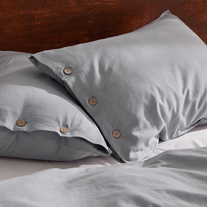 Bedsure Linen Duvet Cover Queen - Linen Cotton Blend Bedding Set, Soft & Cozy, 3 Pieces, 1 Duvet Cover 90x90 Inches and 2 Pillowcases, Silver Grey Color Cooling Bedding, Comforter Sold Separately