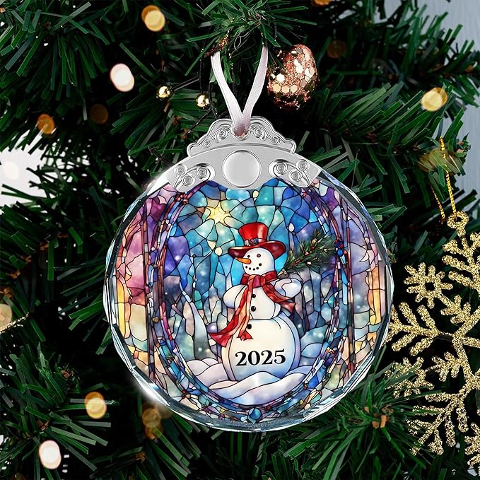 Snowman Christmas Ornaments - Stained Glass Decor for The Christmas Tree, Unique 2025 Snowman Ornament, Perfect Xmas Decorations for Festive Season, Crystal Snowmen Highlight for Ornament Collectors