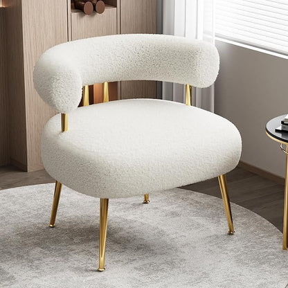 Mid Century Sherpa Boucle Accent Chair, Round Upholstered Barrel Arm Chair for Small Spaces, Fluffy Side Corner Chair for Living Room, Bedroom, Vanity, Office, Reading Nook(Cream White)