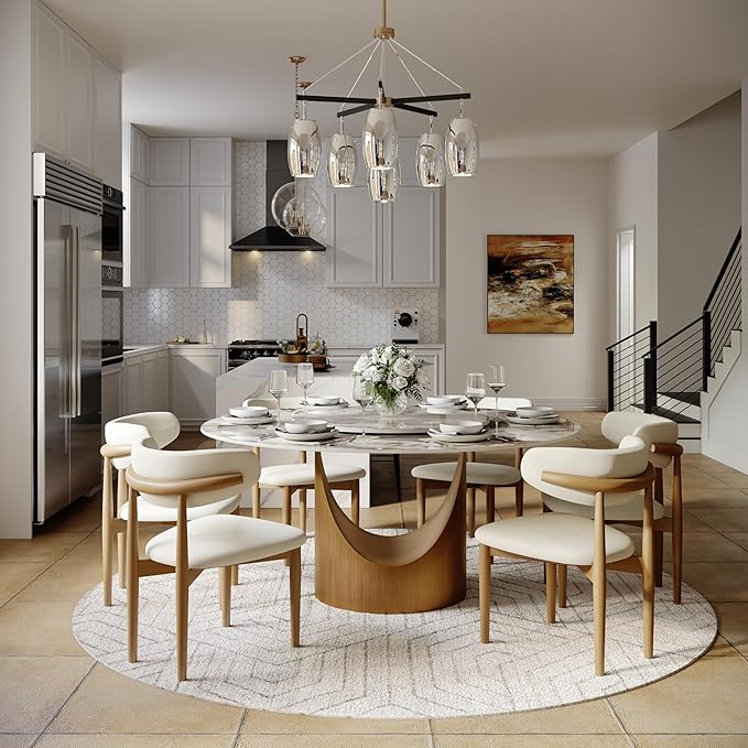 POVISON Round Glossy Pandora Dining Table for 4, 51" Sintered Stone Tabletop Dining Table with Bronze Carbon Steel Pedestal (Table Only)