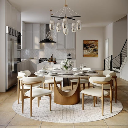 POVISON Round Glossy Pandora Dining Table for 4, 51" Sintered Stone Tabletop Dining Table with Bronze Carbon Steel Pedestal (Table Only)