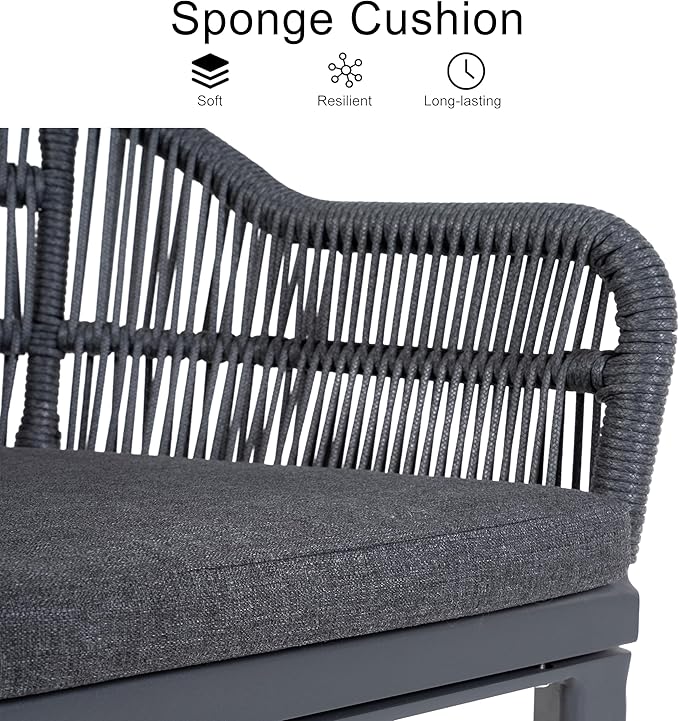 PURPLE LEAF 7 Pieces Patio Dining Set with Outdoor Aluminium Dining Table and Woven Rattan Chairs Modern Metal Furniture Cushions Sets for Garden Yard Indoor Decor Kitchen Grey