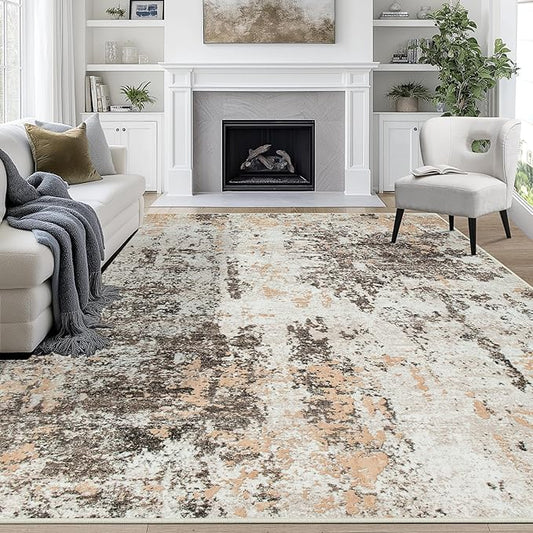 8x10 Area Rugs for Living Room Rug Washable: Abstract Large Rug for Dining Room Bedroom Carpet Non Slip 8 by 10 Indoor Modern Nursery Home Office Brown Beige