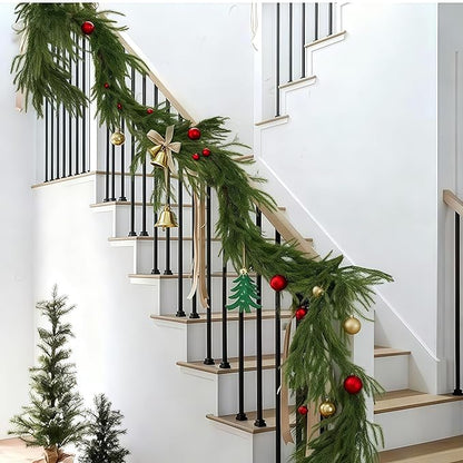 Christmas Decorations Artificial Norfolk Pine Garlands 6FT 2Pcs, Real Touch Winter Pine Garland, Green Artificial Greenery Garland for Table, Mantle, Wall, Indoor, Outdoor Decorations