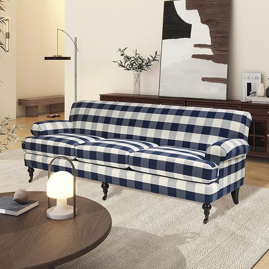 Jennifer Taylor Home Alana Lawson Three-Cushion Tightback Sofa, Blue Lattice Woven