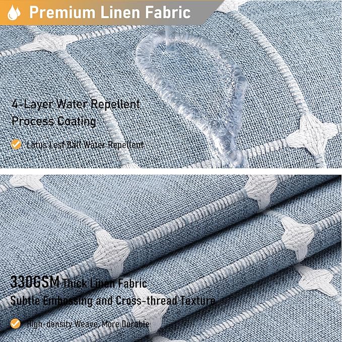 BTTN Extra Long Shower Curtain - 72x84 Inch Long Boho Chic Tassel Linen Fabric Shower Curtain Set with Hooks, Tall Modern Farmhouse Elegant Heavy Duty Thick Cloth Shower Curtains for Bathroom - Blue