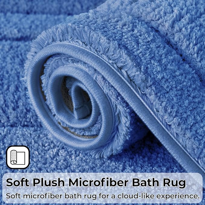 GRANNY SAYS Bathroom Toilet Rugs U Shaped, Bath Mats for Bathroom, Bath Rugs Non Slip Washable, Absorbent Microfiber Toilet Mat, Soft Plush Shaggy, 20" x 24", Blue