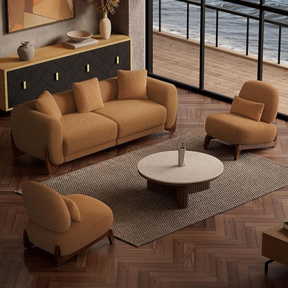 Morden Fort 3 Piece Boucle Sofa Set, Modern Upholstered Couches Sofas Set Durable Comfy Boucle Pet-Friendly, 2 ArmlessChairs & 3-Seater Sofa Sets for Living Room Bedroom Apartment, Toffee Orange