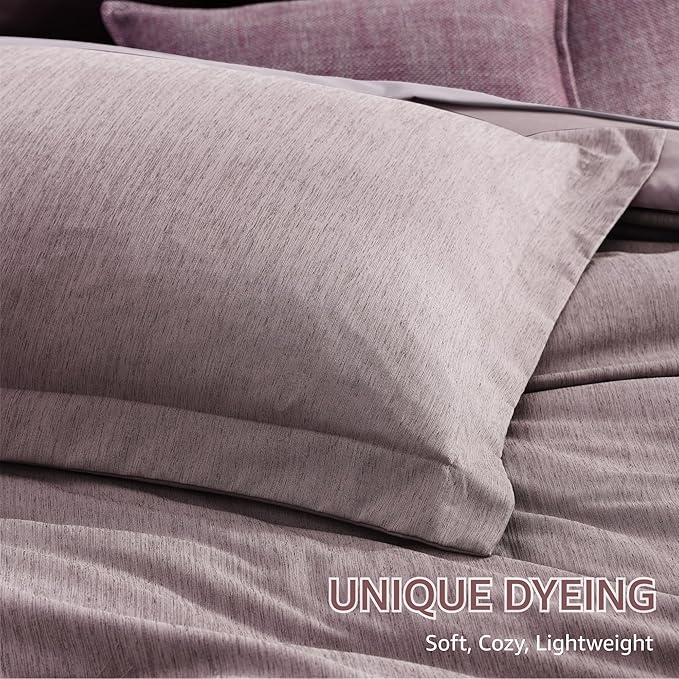 Monbix King Size Comforter Set, Lilac King Size Bedding Set Reversible, King Comforter Set 7 Pieces, Cationic Dyeing Bed in a Bag with Comforter, Sheets, Pillowcases & Shams