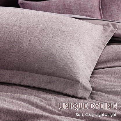 Monbix King Size Comforter Set, Lilac King Size Bedding Set Reversible, King Comforter Set 7 Pieces, Cationic Dyeing Bed in a Bag with Comforter, Sheets, Pillowcases & Shams