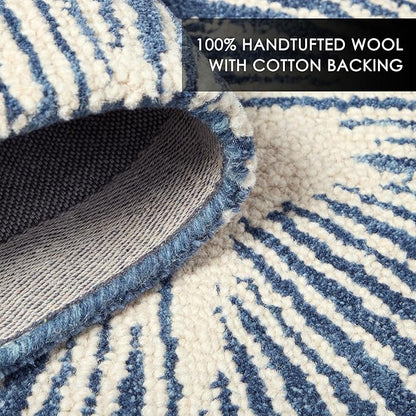 Nicole Miller New York Kendall Fluted Geo Handcrafted Area Rug, 100% Wool Rug, Navy Blue, 6'x9'