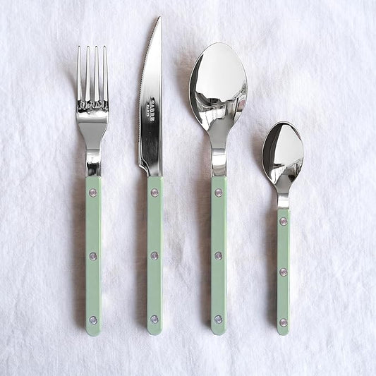 5-Piece Flatware Set - Bistrot Collection - Knife, Fork, Soup Spoon, Teaspoon & Dessert Fork - Stainless Steel & Nylon - Dishwasher Safe - Asparagus - Brilliant Finish