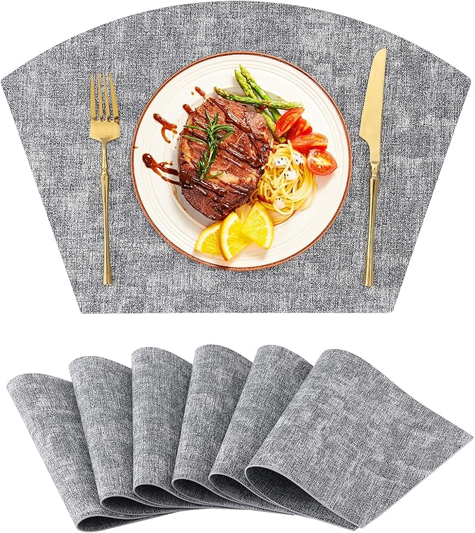 Homaxy Round Table Placemats Set of 6, Washable Wedge Shaped Faux Leather Table Mats, Wipeable Kitchen Dinner Place Mats for Indoor Outdoor, Black & White