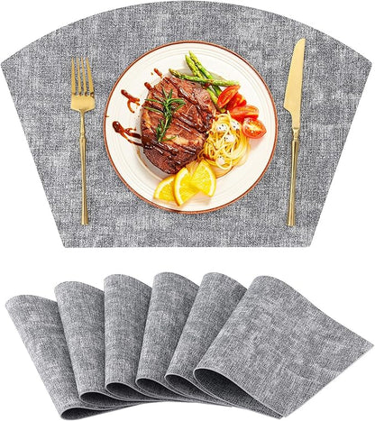 Homaxy Round Table Placemats Set of 6, Washable Wedge Shaped Faux Leather Table Mats, Wipeable Kitchen Dinner Place Mats for Indoor Outdoor, Black & White