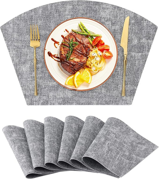 Homaxy Round Table Placemats Set of 6, Washable Wedge Shaped Faux Leather Table Mats, Wipeable Kitchen Dinner Place Mats for Indoor Outdoor, Black & White