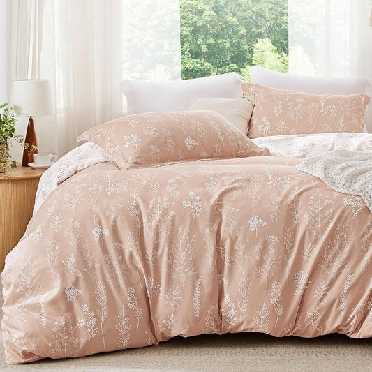 Bedsure Oversized Queen Comforter Set - Dusty Rose Bed Set, 3 Pieces Cute Floral Bedding, 1 Soft Reversible Botanical Flowers Comforter and 2 Pillow Shams