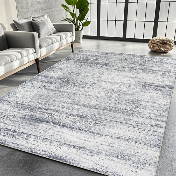 Washable Rugs 8x10 Area Rugs for Living Room,Rugs for Bedroom,Large Carpets,Ultra Soft Faux Wool Retro Dining Room Rug,Non Slip&Non-Shedding Low Pile Vintage Print Rug for Home Office-Grey Cream