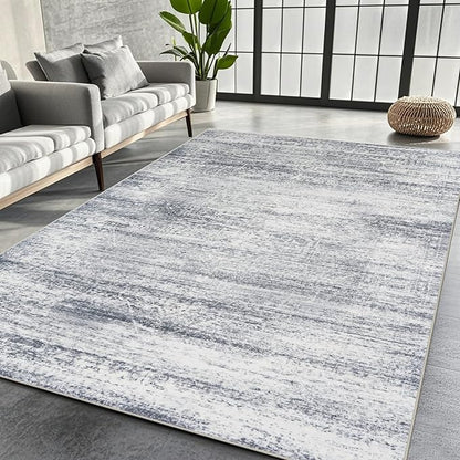 Washable Rugs 8x10 Area Rugs for Living Room,Rugs for Bedroom,Large Carpets,Ultra Soft Faux Wool Retro Dining Room Rug,Non Slip&Non-Shedding Low Pile Vintage Print Rug for Home Office-Grey Cream