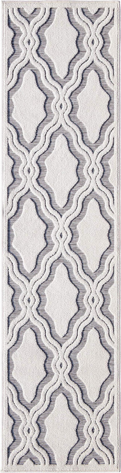 My Texas House Cotton Blossom Runner Rug 1.11x7.6 Indoor Outdoor, Natural Grey