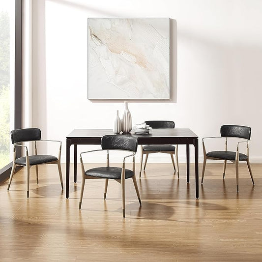 Art Leon Dining Chairs Set of 4 - Mid Century Modern Dining Room Chairs, Faux Leather Upholstered with Open Backrest, Wishbone Chair with Wood Legs, Black, CC084